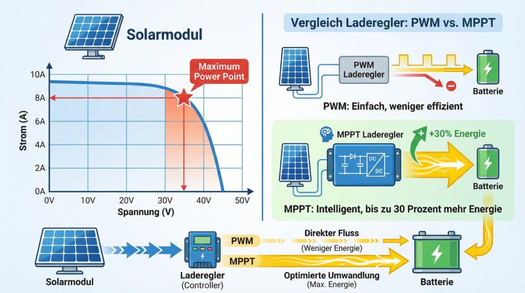 Funktionsweise eines MPPT-Ladereglers und Unterschied zu PWM