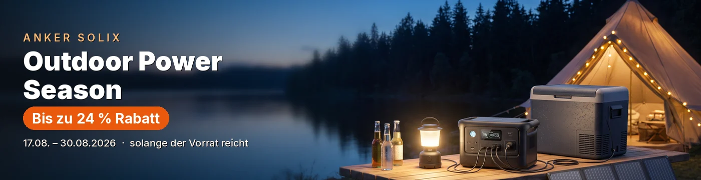 Anker SOLIX Outdoor Power Season &ndash; bis zu 30 % Rabatt auf Powerstation C2000 Gen 2, Erweiterungsakku BP2000 Gen 2, Solar-Set und EverFrost-2-K&uuml;hlboxen vom 17.08. bis 30.08.2026 bei solar-autark.com