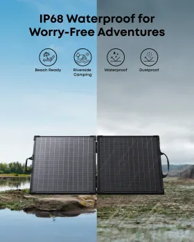 Anker PS100 Bifacial am See Splitscreen Sonne und Regen IP68 wasserdicht staubdicht