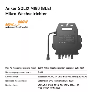 1080W Anker Solix Balkonkraftwerk 2x 540W RS50B, MI80 Wechselrichter, 5m Schuko-Kabel