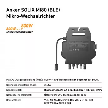 Anker SOLIX MI80 Microinverter 600W/800W inkl. 5m Kabel + Schuko-Stecker