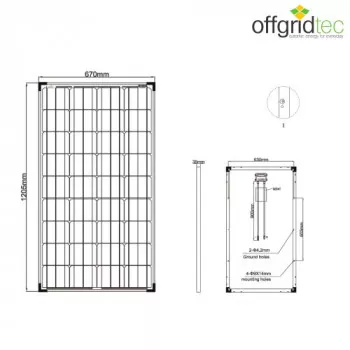 Abmessungen 130W Solarmodul monokristallin