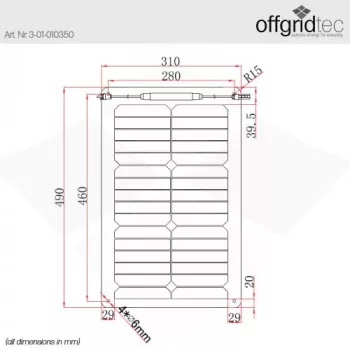 Abmessungen 20W ETFE SPR Marine Solarzelle flexibel 12V