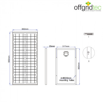 Abmessungen 30W Solarmodul monokristallin