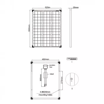 Abmessungen 50W Solarmodul monokristallin