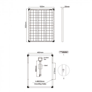 Abmessungen 50W 12V Solarpanel