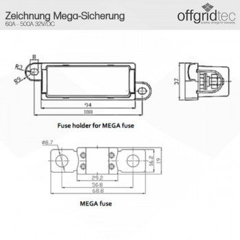 Abemmsungen Sicherungshalter Victron MEGA-Fuse Sicherung Halter