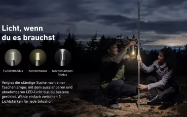 Anker Solix C800 Plus drei Leuchtmodi – Flutlicht, Kerze, Taschenlampe Infografik