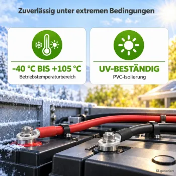 1m Batteriekabel 120mm² beidseitig M8 rot-schwarz Offgridtec – Betriebstemperatur -40 bis +105 °C und UV-beständige PVC-Isoli