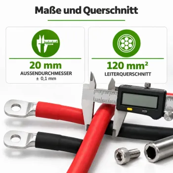 2m Batteriekabel 120mm² beidseitig M8 rot-schwarz Offgridtec – Messung des Außendurchmessers mit Messschieber