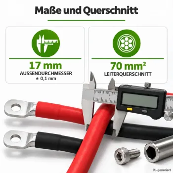 2m Batteriekabel 70mm² beidseitig M8 rot-schwarz Offgridtec – Messung des Außendurchmessers mit Messschieber
