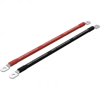 2m Batteriekabel 70mm² beidseitig M8 rot-schwarz Offgridtec – rotes und schwarzes Batteriekabel mit M8-Ringösen, Frontansicht