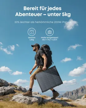 Anker SOLIX PS200 Solarpanel unter 5 kg wird beim Wandern getragen
