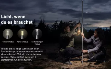 3 Licht-Modi - Flutlicht, Kerzenmodus, Taschenlampenmodus