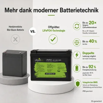 LiFePO4 Akku 12V 100Ah im Vergleich zur Blei-Saeure-Batterie Gewicht und Zyklen