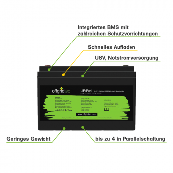 100Ah 12V LiFePO4 Pro Akku 1280Wh 12,8V mit BMS + Heizmatte