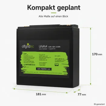 LiFePO4 Akku 12V 18Ah Abmessungen 181 x 77 x 170 mm als Massskizze