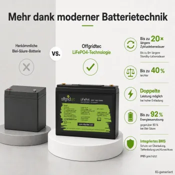 LiFePO4 Akku 12V 18Ah im Vergleich zur Blei-Saeure-Batterie Gewicht und Zyklen