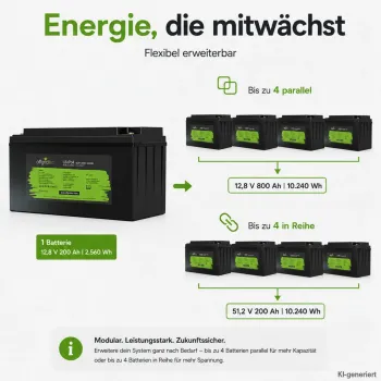 LiFePO4 Akku 12V 200Ah Erweiterung durch Parallel- und Reihenschaltung