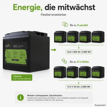 LiFePO4 Akku 12V 50Ah Erweiterung durch Parallel- und Reihenschaltung