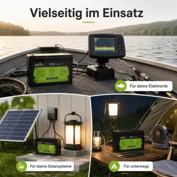 LiFePO4 Akku 12V 8Ah Einsatz am Angelboot bei kleiner Solaranlage und beim Camping