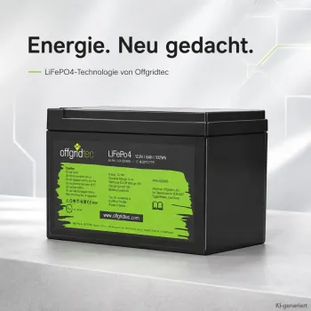 LiFePO4 Akku 12V 8Ah Offgridtec 12/8 schraege Frontansicht