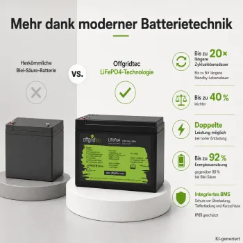 LiFePO4 Akku 12V 8Ah im Vergleich zur Blei-Saeure-Batterie Gewicht und Zyklen