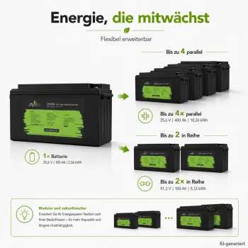 LiFePO4 Akku 24V 100Ah Erweiterung durch Parallel- und Reihenschaltung