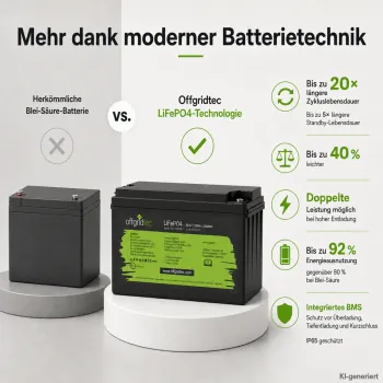 LiFePO4 Akku 24V 100Ah im Vergleich zur Blei-Saeure-Batterie Gewicht und Zyklen