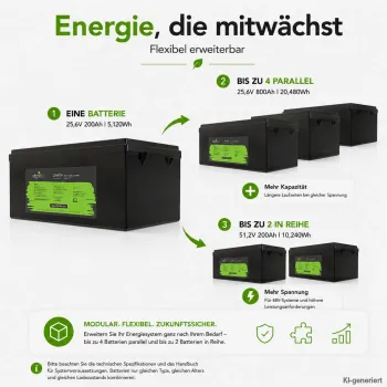 LiFePO4 Akku 24V 200Ah Erweiterung durch Parallel- und Reihenschaltung