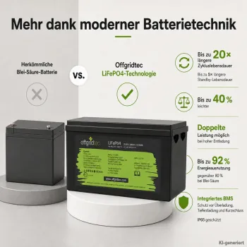 LiFePO4 Akku 24V 200Ah im Vergleich zur Blei-Saeure-Batterie Gewicht und Zyklen