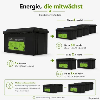 LiFePO4 Akku 24V 314Ah Erweiterung durch Parallel- und Reihenschaltung