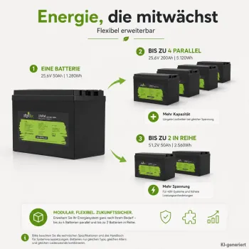 LiFePO4 Akku 24V 50Ah Erweiterung durch Parallel- und Reihenschaltung