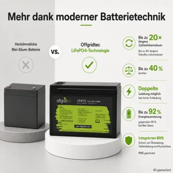 LiFePO4 Akku 24V 50Ah im Vergleich zur Blei-Saeure-Batterie Gewicht und Zyklen