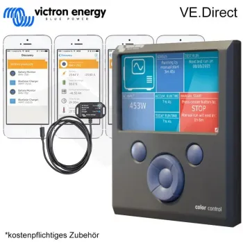 Optionales VE.Direct Zubehoer fuer BlueSolar: Bluetooth-Dongle und Color Control Anzeige