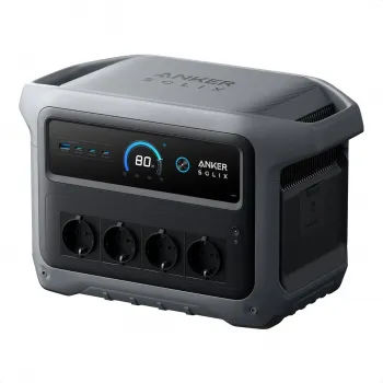 Powerstation 1024Wh Anker SOLIX C1000X Gen 2 frontal mit Display und 4 Schuko-Steckdosen