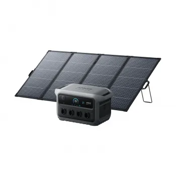 Anker SOLIX C2000 Gen 2 Bundle mit PS400 Bifacial Solarpanel 400W vierteilig dahinter
