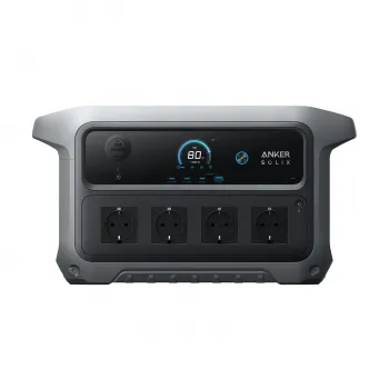 Anker SOLIX C2000 Gen 2 Powerstation Frontalansicht mit Display 4 Schuko-Steckdosen und USB-Ports