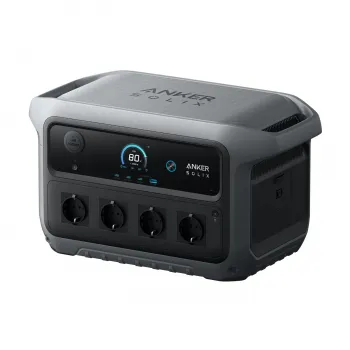 Anker SOLIX C2000 Gen 2 schraeg von rechts mit Erweiterungsport fuer BP2000 Zusatzakku