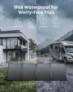 Anker SOLIX PS400 IP68 staub- und wasserdicht im Regen am Wohnmobil