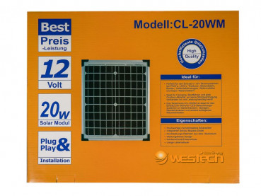 Daten 20W Solarmodul mon Westech