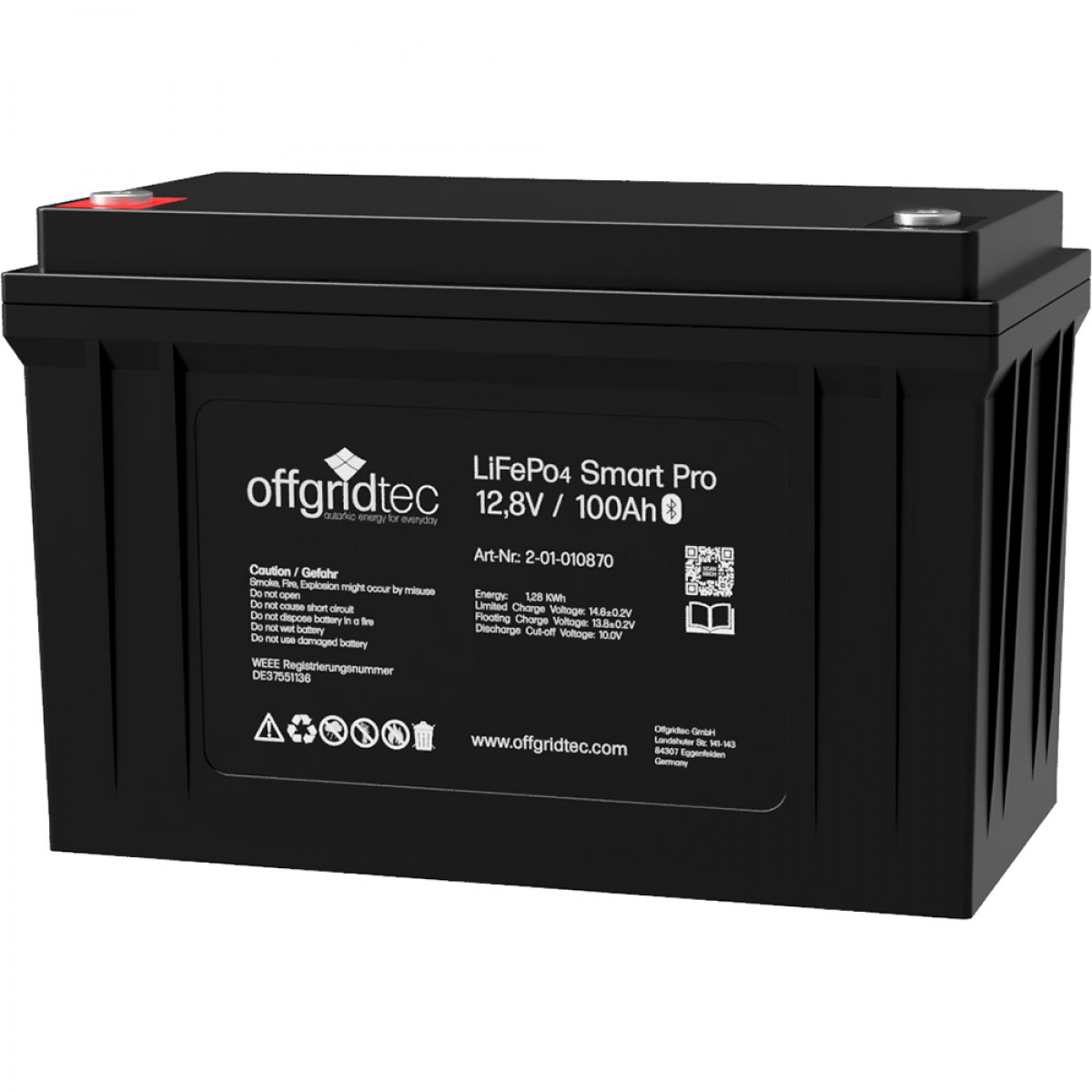 100Ah Lithium-Akku 12,8 V LiFePo4 Smart-Pro 12/100 1280Wh