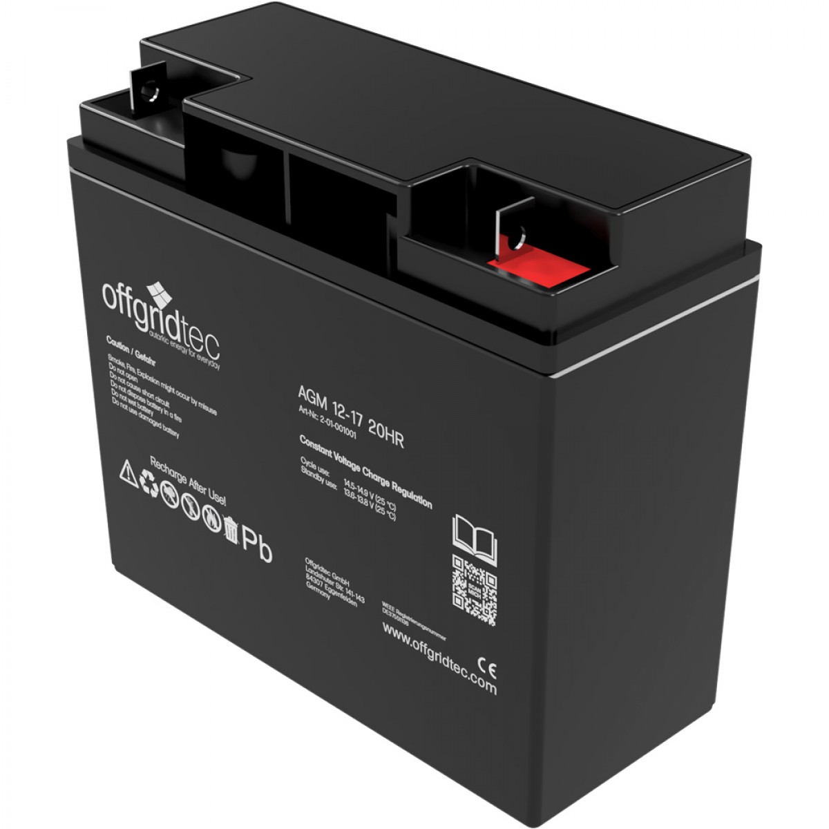 12 Volt 17Ah Batterie in AGM-Qualität von Offgridtec