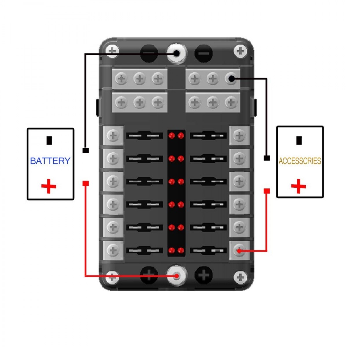 Sicherungshalter 6-fach 12/24V mit integrierter Minus-Schiene u