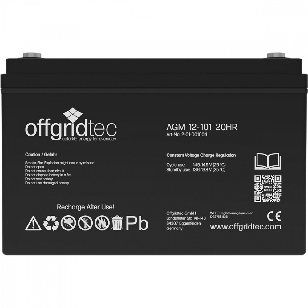 Seitenansicht 100Ah AGM Solarbatterie 12V Offgridtec Seitenansicht 100Ah AGM Solarbatterie 12V Offgridtec