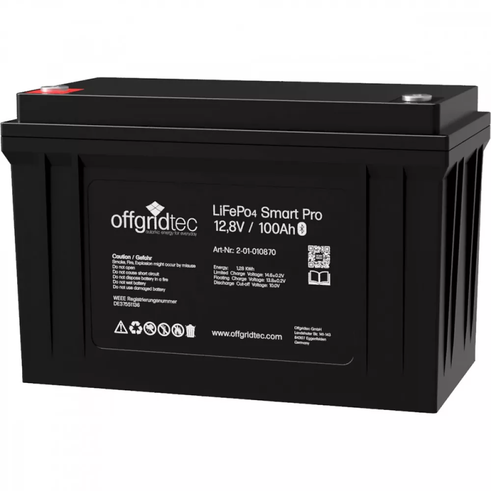 100Ah Lithium-Akku 12V LiFePo4 Smart-Pro Batterie 1280Wh 12,8V