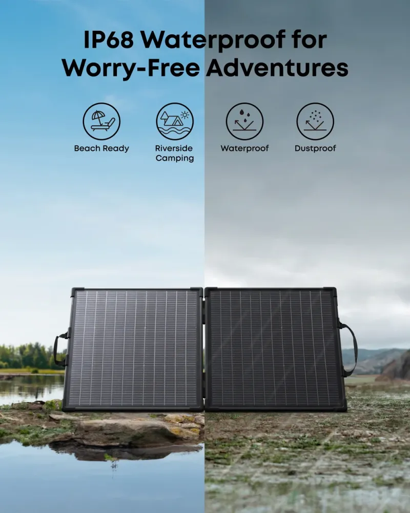 Anker PS100 Bifacial am See Splitscreen Sonne und Regen IP68 wasserdicht staubdicht