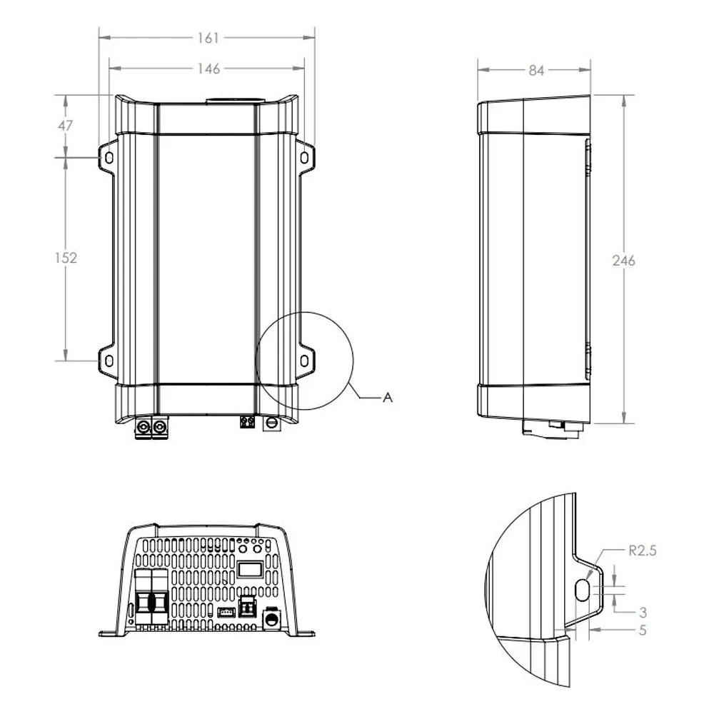 250W 24V Sinus Wechselrichter Victron Phoenix 24/250 VE.Direct IEC - Anschlussseite