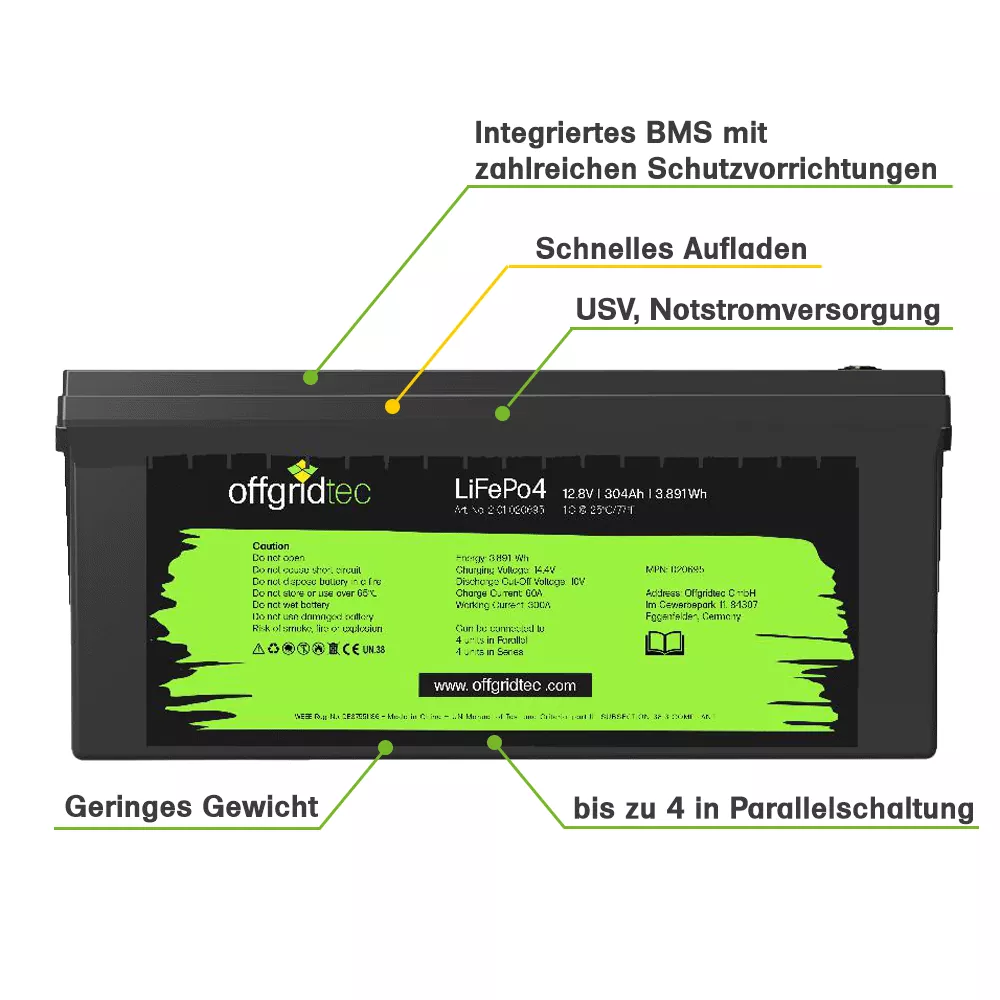 300Ah 12V LiFePO4 Pro Akku 3840Wh 12,8V BMS integriert