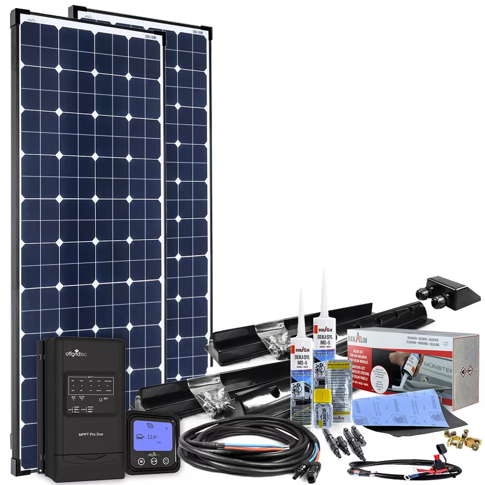 300 Watt Solar Komplettsystem für Wohnmobil, Wohnwagen und Boote, Silber  Rahmen Solarmodul- 46cm - Enprove Solar GmbH